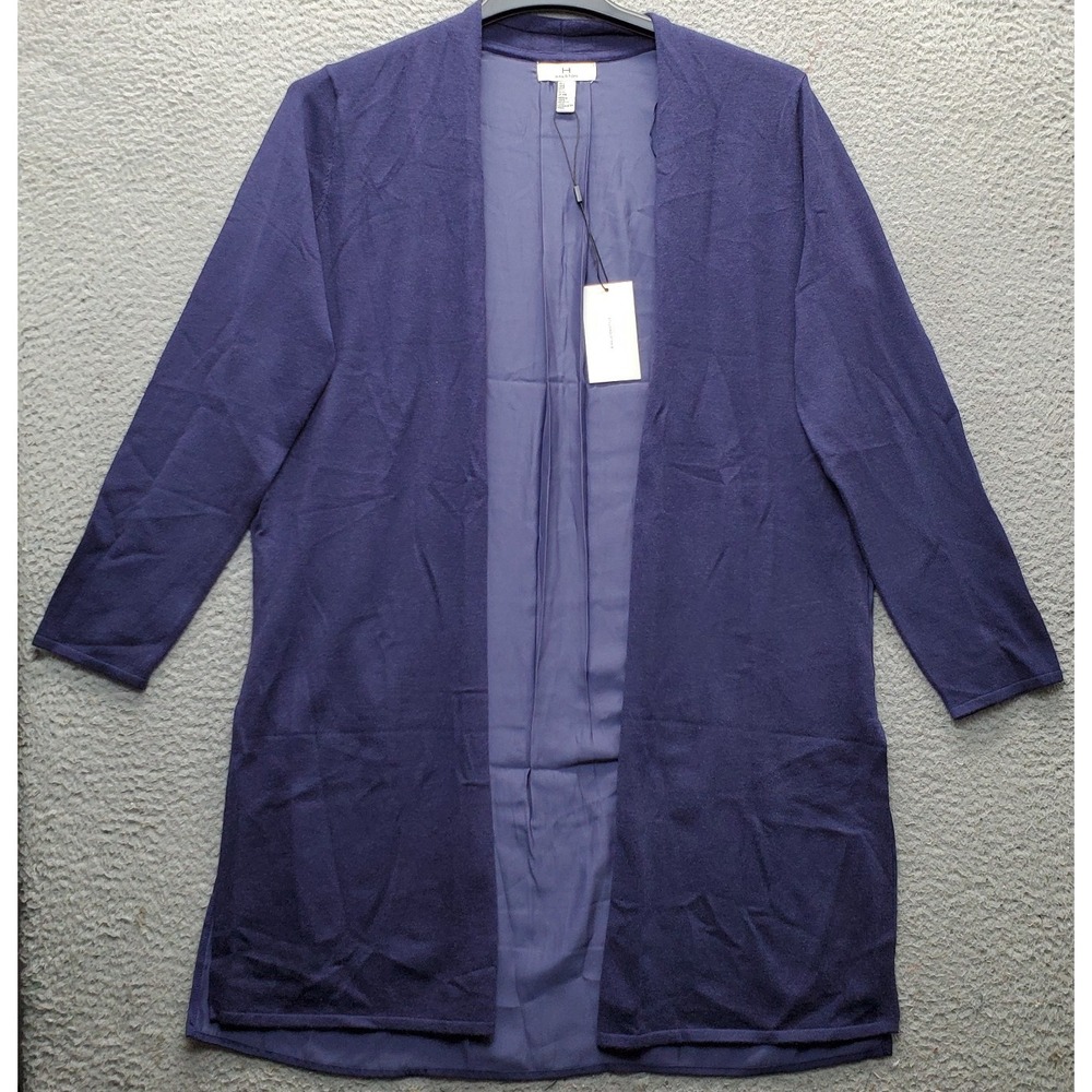 Halston Cardigan Womens Large Blue Regular Fit Long Sleeve Side Slit Open Front